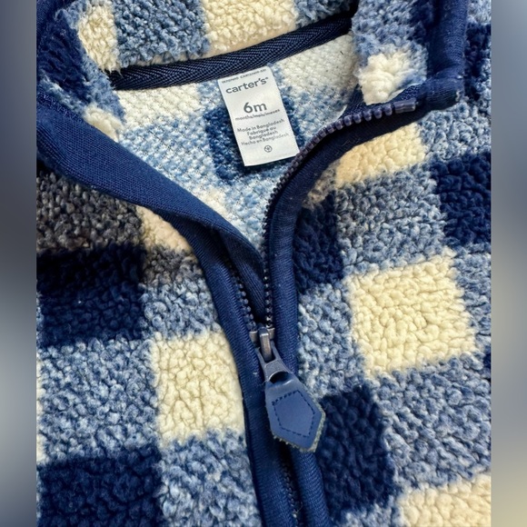 Carter’s Blue Gingham Zip-Up One Piece Fleece Footie | 6M - Picture 3 of 3